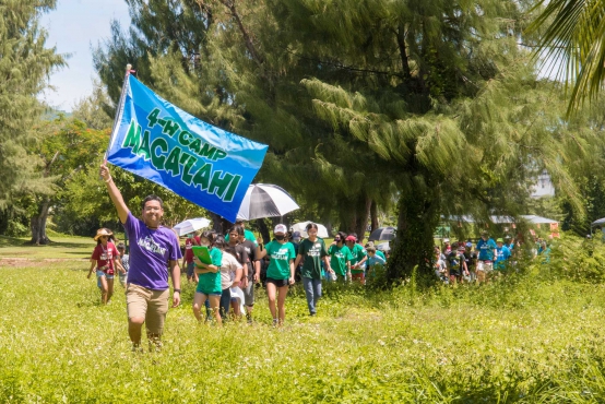 Campers and Counselors walking over to Micro Beach for a camp activity.