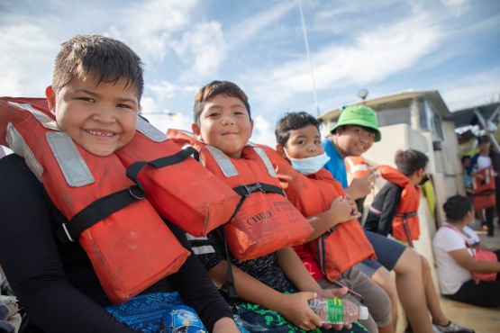 4-H campers are all smiles as they get ready to go to Managaha.