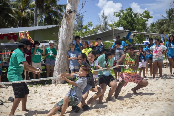 Campers from House Hurao playing Tug of War against House Taga.