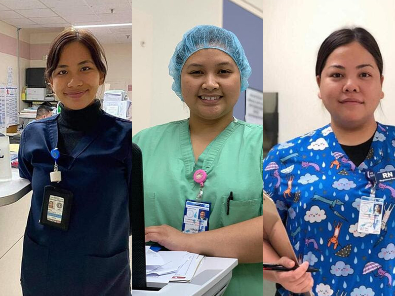 From left to right, Maria Atrero, 2017 NMC Nursing Graduate, Mayleen Aldan, 2016 NMC Nursing Graduate, Natasha Quitugua, 2018 NMC Nursing Graduate
