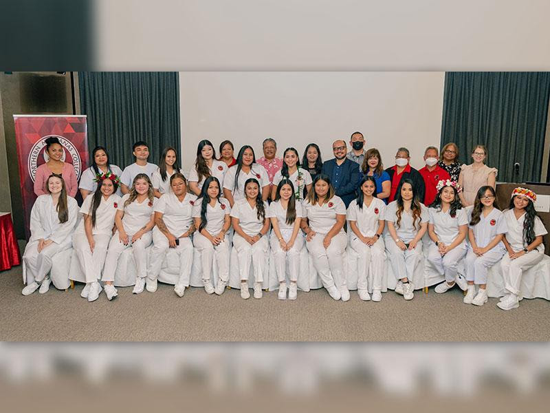 Nineteen Northern Marianas College students received their Certificates of Completion in Nursing Assistant after participating in a 10-week training conducted by NMC nursing faculty member Johnny Aldan and Nursing Department Chair Rosa Aldan. 
