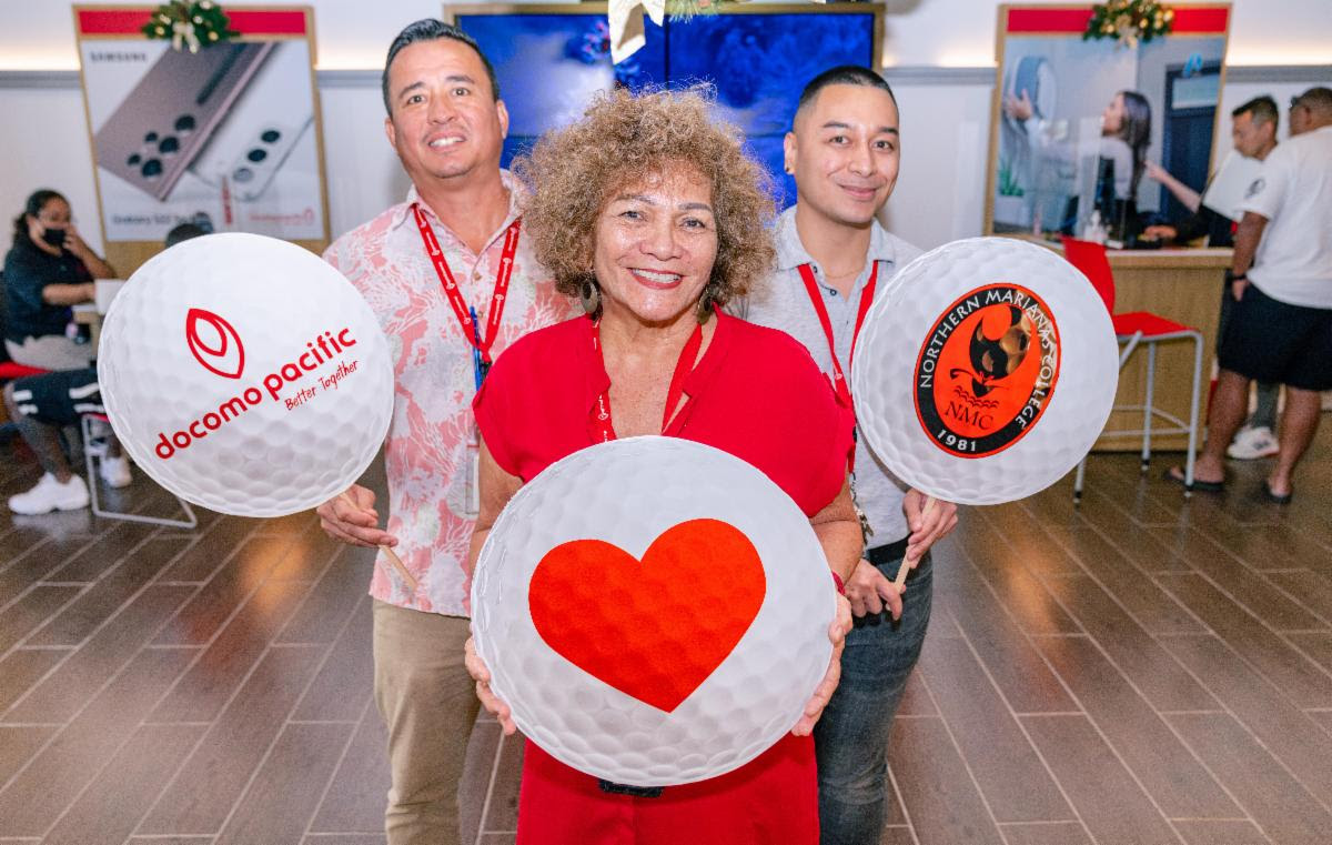 Docomo Pacific recently donated $5,000 to the Northern Marianas College Foundation, in support of its upcoming golf tournament on March 18 and 19, 2023. In photo from left is Docomo Pacific CNMI Enterprise Sales Manager Joseph Torres, Docomo Pacific CNMI General Manager Pauline Johnson, and Docomo Pacific CNMI Brand Manager Brent Deleon Guerrero.