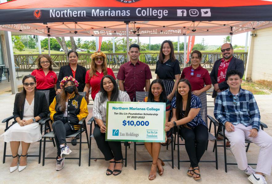 Top row: Northern Marianas College Financial Aid Office Director Daisy Manglona-Propst, NMC Interim Dean for Academic Programs and Services Vilma Reyes, NMC Dean for Student Support Services Charlotte Cepeda, Tan Siu Lin Foundation assistant manager Raymo