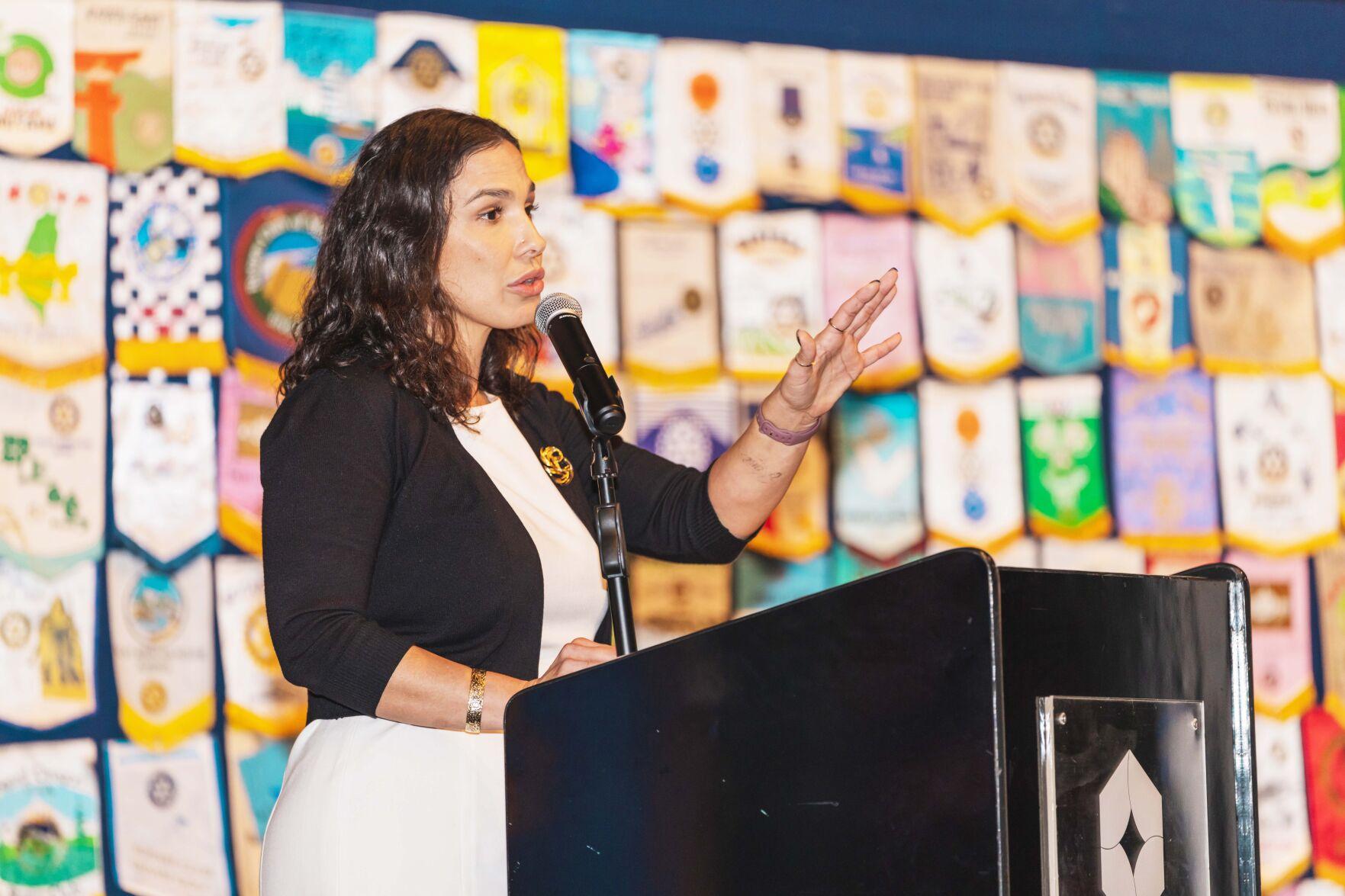 NMC Community Development Institute Director Maria Valentina Haberman on Tuesday addressed members of the Saipan Rotary Club about the apprenticeship program