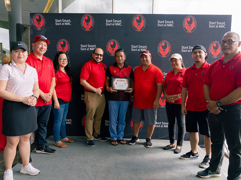 Gi Yeong Kim, center and the Championship Flight winner of the 17th Annual NMC Foundation Golf Tournament, poses with, from left. Northern Marianas College regents Michelle Lin Sablan, Jesse Tudela, and Zenie Mafnas, NMC president Galvin Deleon Guerrero, Gov. Ralph DLG Torres, NMC regent Irene Torres, NMC Foundation board member Roman Tudela, and NMC Board of Regents chair Charles Cepeda during the awards ceremony last Saturday at the Laolao Bay Golf & Resort.