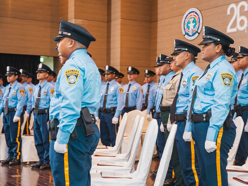 Forty-three police officers and one conservation officer for the Department of Lands and Natural Resources graduated from the 26th Police Academy on Wednesday. The academy is a collaboration between the Department of Public Safety and Northern Marianas College. All the new officers earned a Basic Law Enforcement Certificate of Completion encompassing 40 college credits of criminal justice, criminal and traffic law, constitutional law, report writing, and criminal investigation. Thirty seven of the officers will be assigned to Saipan, while seven will be stationed on Rota. 