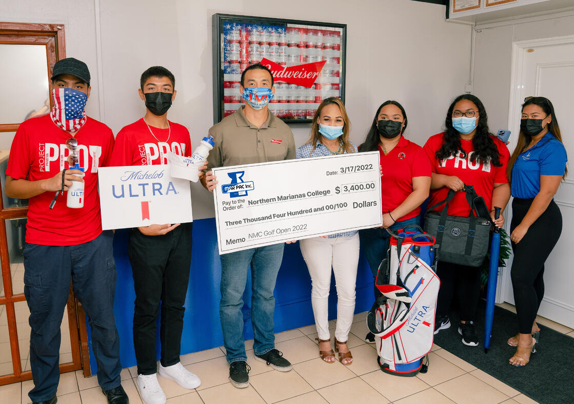 Marianas Pacific Distributors (MARPAC) donated $3,400 in cash, in kind prizes, and beverages to Northern Marianas College. The donation will be used for the NMC Foundation's upcoming golf tournament on Saturday, March 19, 2022.